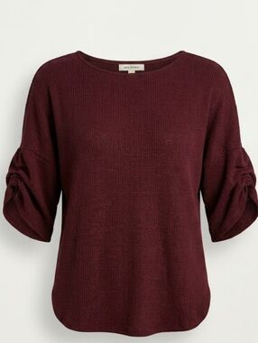 Max Studio Burgundy Ruched Sleeve Knit Top